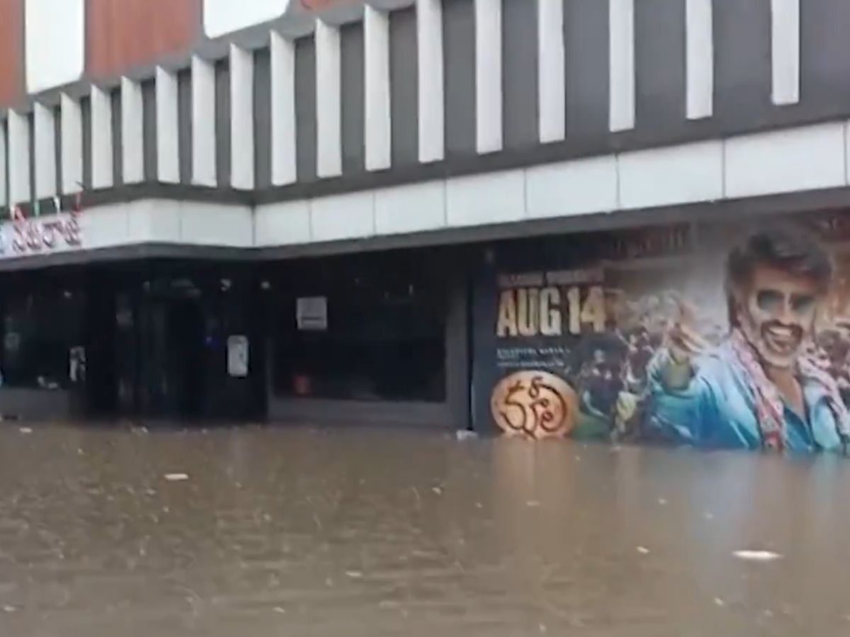Heavy flood water enters Nataraj Theater in Adilabad town